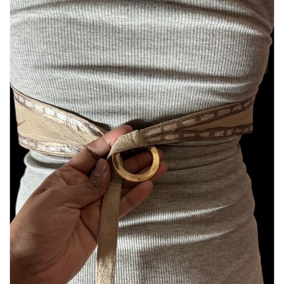 Vintage Soft Leather Belt w/ Ceramic Buckle Hand Painted 1980’s Bohemian Floral - Picture 3 of 9